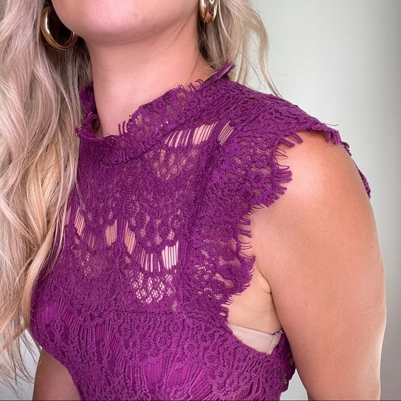Free People Magenta Pink Lace Open Back Dress New - Picture 15 of 16